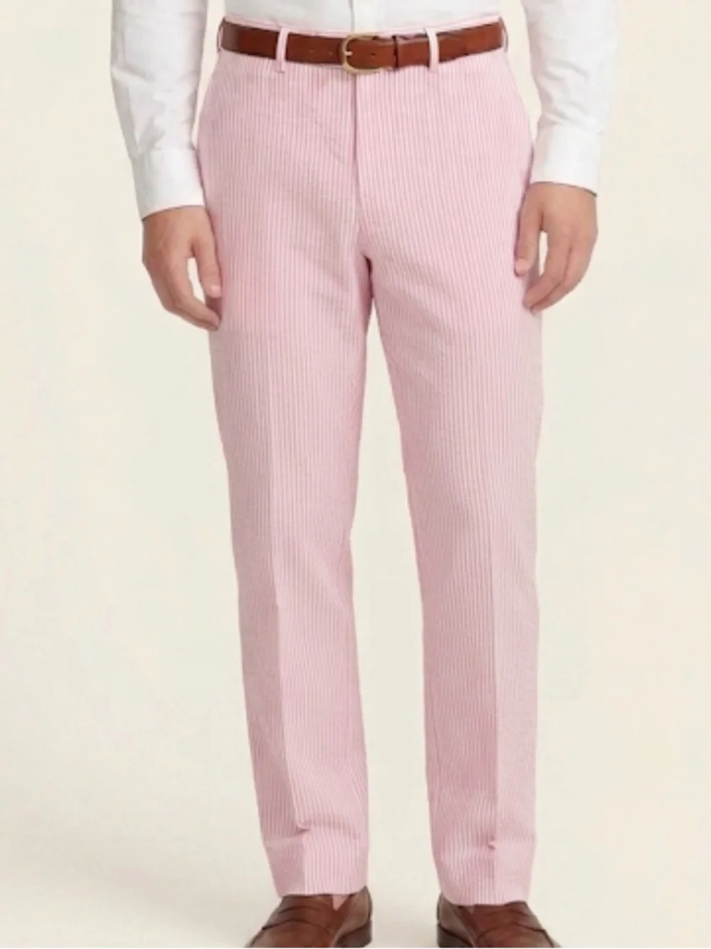 Pescarolo pleated seersucker trousers in pink and white